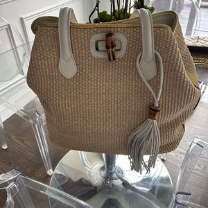 White leather and raffia Italian purse